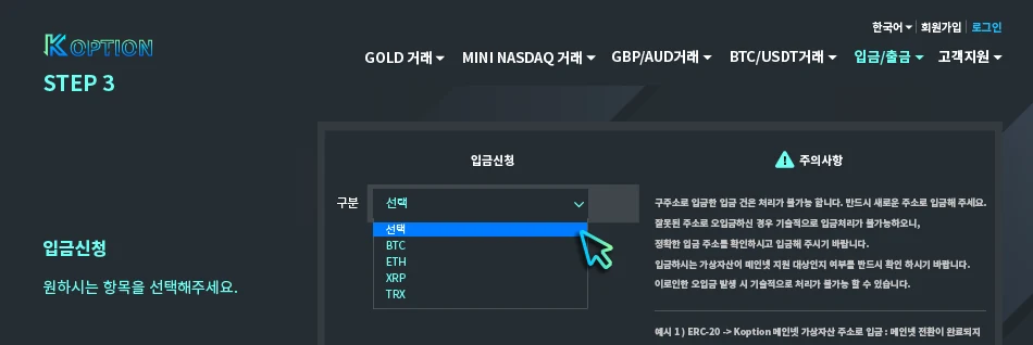 입금 화면